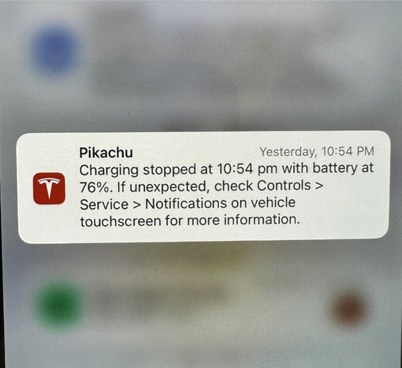 Tesla stopped charging unexpectedly notification