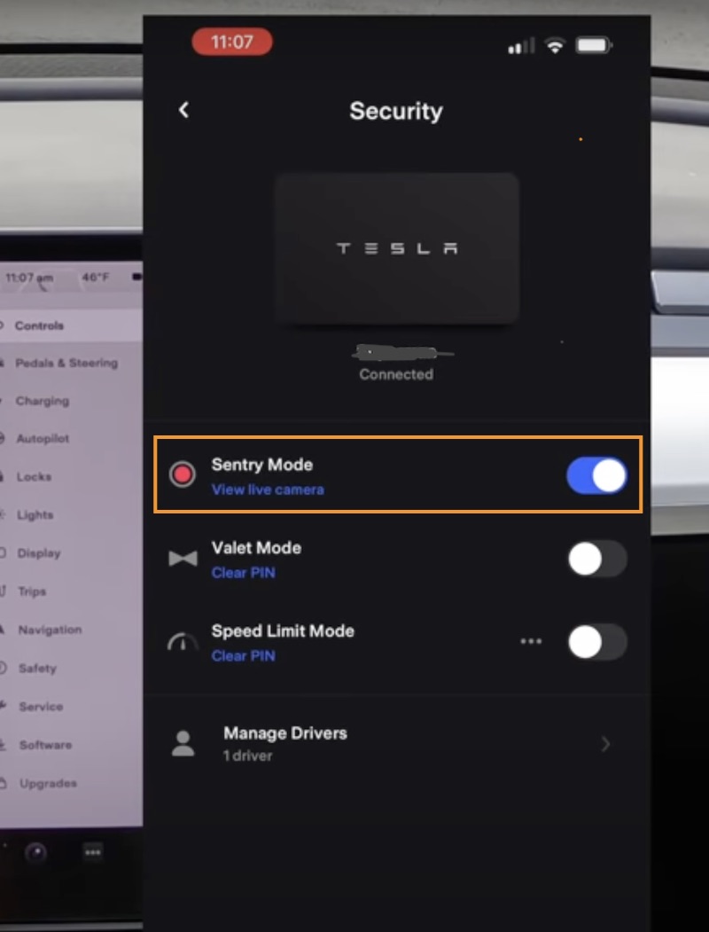 enable view live camera on Tesla app