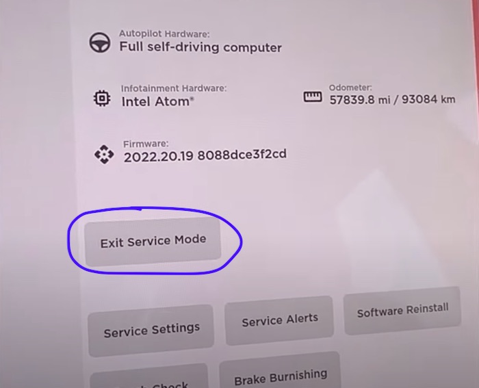 exit service mode on Tesla