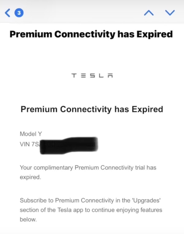 Tesla premium connectivity subscription has expired